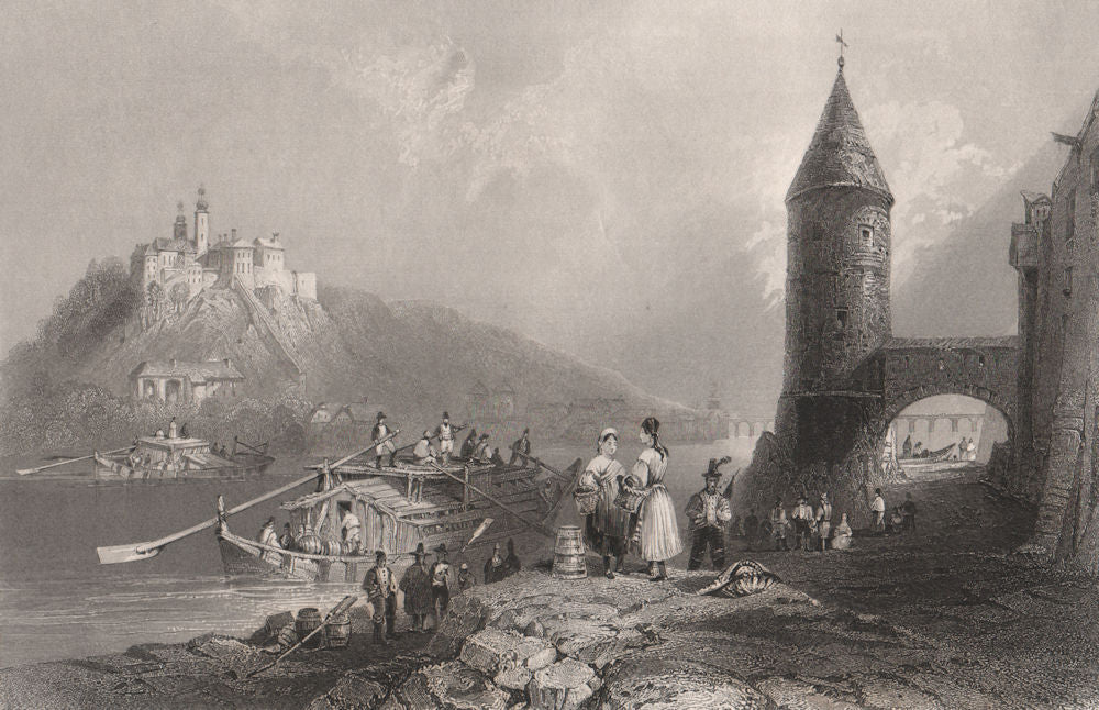 Scene on the river Inn, at Passau, Bavaria. Danube Donau. BARTLETT 1840 print